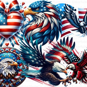 Patriotic Eagle USA clipart bundle, American Eagle clipart, 4th of July digital print, Sublimation, Digital Download,Commercial Use
