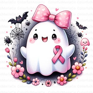 Breast Cancer Ghost Coquette Png, In October We Wear Pink Png, Breast Cancer Awareness Png, Retro Breast Cancer Png,Halloween Pink Ghost Png