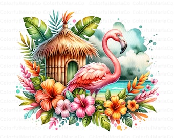 Tropical Flamingo PNG, Tropical Summer PNG, Summer Sublimation File, Girls Summer Shirt Designs, Floral Flamingo Clipart PNG, Commercial Use
