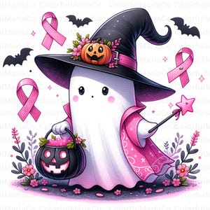 Breast Cancer Ghost Coquette Png, In October We Wear Pink Png, Breast Cancer Awareness Png, Retro Breast Cancer Png,Halloween Pink Ghost Png