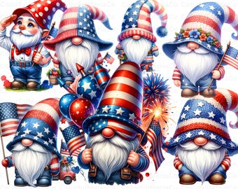 Patriotic Gnome Clipart Bundle. American Pride, 4th of july PNG, Veteran day , Memorial Day png, Free Commercial use