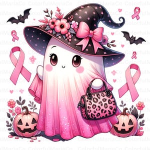Breast Cancer Ghost Coquette Png, In October We Wear Pink Png, Breast Cancer Awareness Png, Retro Breast Cancer Png,Halloween Pink Ghost Png