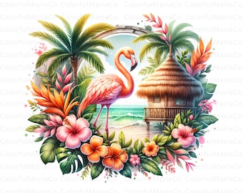 Tropical Flamingo PNG, Tropical Summer PNG, Summer Sublimation File, Girls Summer Shirt Designs, Floral Flamingo Clipart PNG, Commercial Use