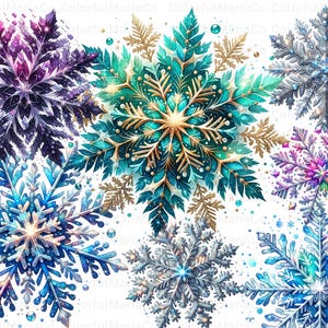 9 Snowflake Clipart  , Watercolor Snowflake Clipart, Holiday Clipart Bundle, Christmas Clipart Bundle, Winter Snowflake Sublimation PNG
