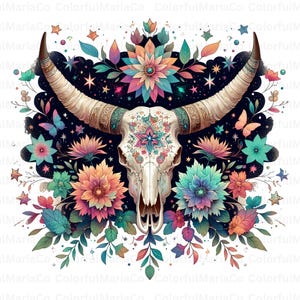 Tête de mort de taureau PNG, tête de mort de vache PNG, déco sud-ouest, tête de mort de vache murale, tête de mort de vache peinte, décoration murale succulente, plantes succulentes, tête de mort de vache en résine, tête de mort