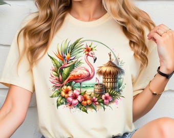 Tropical Flamingo PNG, Tropical Summer PNG, Summer Sublimation File, Girls Summer Shirt Designs, Floral Flamingo Clipart PNG, Commercial Use