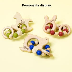 Personalized Baby Rosary Rattle |Silicone Decade Sensory Toy |Baptism Gift for Babies and Kids| Natural Wood | Children&#39;s Enlightenment Gift