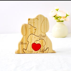 Handgemachtes Hunde-Familien-Statuen-Puzzle - hölzerne Tierverzierungen zum Gedenken an die Zuneigung der Familie - Wohndekoration - Weihnachtsgeschenkauswahl