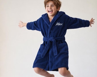Hooded Kids Bathrobe Embroidered: Personalized Monogram Kids Terry Cloth Robe