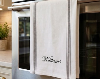 Personalized Embroidered Kitchen Towel, Custom Family Name Dish Towel, Housewarming Wedding Gift