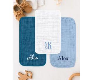 Monogram, embroidered, personalized baby burp cloth, boy
