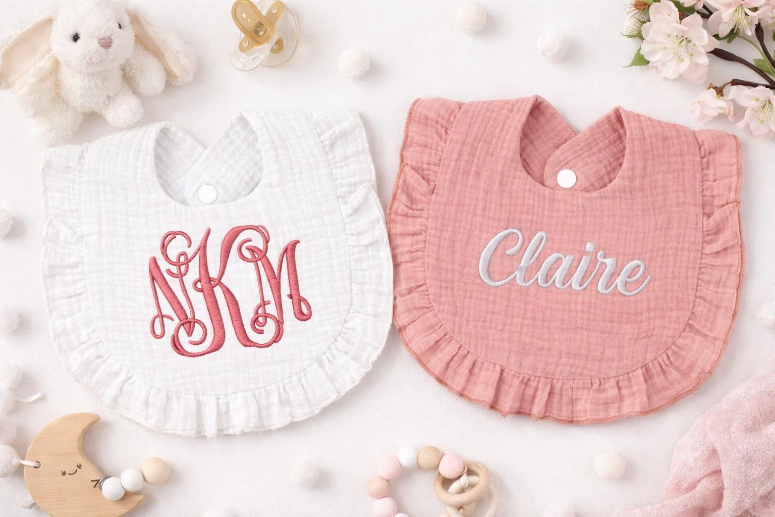 Pink Ruffle Bib Personalized Embroidered Muslin Ruffle Baby Bib: Pink Cotton - Etsy
