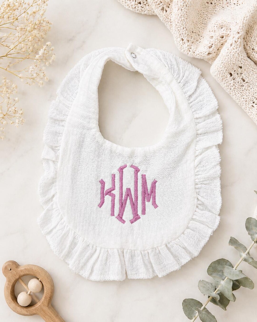 Pink Ruffle Bib Personalized Embroidered Muslin Ruffle Baby Bib: Pink Cotton - Etsy