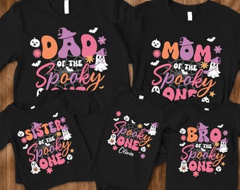 Custom Halloween Birthday Shirt Personalized Ghoul Kids Shirt, Dad Mom of The Spooky One Retro Halloween Ghost 1st Bday Shirt