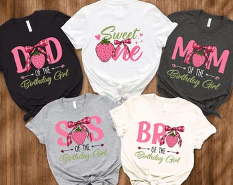 Sweet One Strawberry Family Birthday T-Shirt, Strawberry Birthday Baby Onesie®, Matching Strawberry Sweatshirt, Birthday Girl Family Shirt