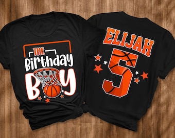 Custom Basketball Birthday Boy Shirt, Basketball Birthday Party Shirt, Kids Basketball Shirt, Personalized Age Name Birthday Boy Shirt