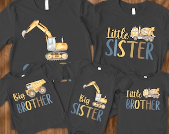 Big Brother Little Brother - Sibling Shirts - Kids Gift - Matching Shirts - Custom Baby Outfit - Pregnancy Reveal - Construction Theme