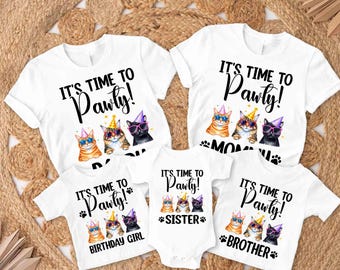Cat Birthday Shirts, Let's Pawty Birthday Shirts, Cat Birthday Party Animal Tees, Black Cat Birthday Party Matching Family Birthday Shirts