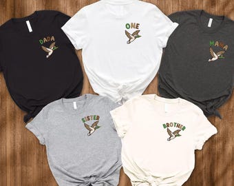 One Lucky Duck First Birthday Mama Dada Matching Party Shirts, One Lucky Mallard Duck Theme 1st Birthday Boy Shirt, Mommy and Me Duck Bday