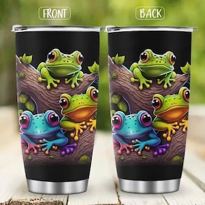 Cute Frogs Pattern Tumbler With Lid, 20oz Stainless Steel Water tumbler, Insulated Water Cups, Summer Winter Drinkware/FT-08
