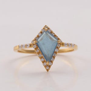 Natural Santa Maria Aquamarine Ring 14K Solid Gold Real Diamond Luster Very Clean Genuine Gemstone Promise Ring Engagement Gift for Her”