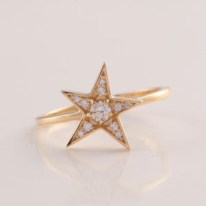 Solitaire Natürlicher Diamant Stern Hochzeitsgeschenk Ring, 18k Rose Gold Schmuck Diamant Stern Ring Hochzeit Diamant Band Goldschmuck Verlobungsring