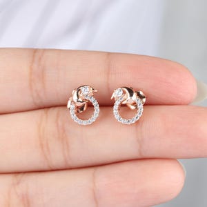 Vintage Diamond Shark Fish Studs Earring, Shark Diamond Earring, Solitaire Natural Real Diamond Halo Fish Earrings, 14k Solid Gold Fish Stud