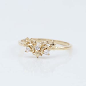 Celestial Star Moon Diamond Ring, Celestial Ring, Star Diamond Ring, Real Gold Ring, Dainty Stacking Ring, 14k Solid Gold Moon Star Ring