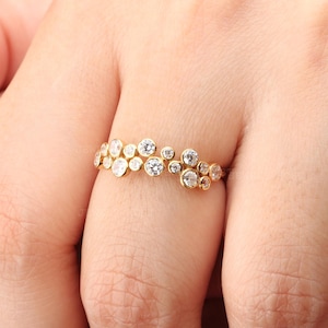 0.38 ct Genuine Multi Size Diamonds Cluster Wedding Band Ring Jewelry 14K Solid Gold Anniversary Engagement Fine Jewelry Gift Special
