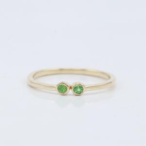 Dual Open Cuff  Ring / 14kt Gold Bezel Set Open Cuff Genuine T-savorite Ring /Minimalist Gemstone Ring / Birthstone Ring, Open Cuff Ring