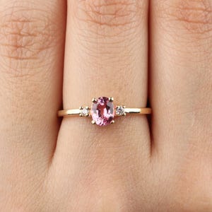 Genuine 0.50 Ct Pink Sapphire Oval shape Ring 10K Solid Gold Real Diamond Fine Gemstone Minimalist Jewelry Valentine Special Gift for Her