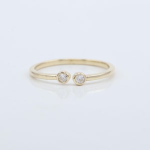 Open Diamond Ring 14K Gold Dual Diamond Bezel Open Cuff Ring Solid Gold Claw Ring Handmade Gift Her Open Ring Gold Cuff Ring Diamond Band