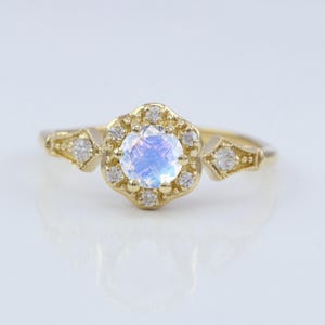 Rainbow Moonstone Diamond Wedding Gift Ring, Solid 14k/18k Gold Gift Ring, Handmade Jewelry Moonstone Ring Christmas Gift For Her