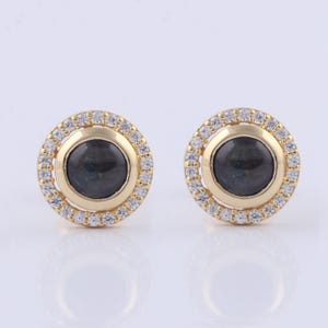 14k Solid Gold Black Star Sapphier Known for their unique optical Phenomenon where light reflects off needle like inclusions,