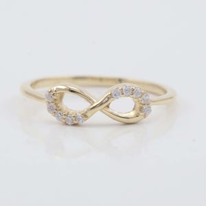 14K Solid Gold infinity Ring, Sterling Silver infinity Ring Love Ring, Valentine&#39;s Day Gift Natural Diamond Ring Yellow Gold Ring