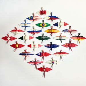 World Peace Origami Cranes – 25 Hand-Folded Cranes Featuring International Flags | Global Unity Decor & Gift