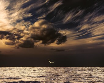 Ocean Crescent Moon Poster, Partly Glossy Finish