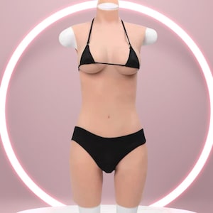 Lightweight Silicone Bodysuit with Built-in D Cup – Half Body Design, Realistic Genital, Optional Urination Tube, Soft Cotton or Gel Filled