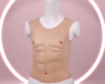 Realistic Muscle Vest – Sleeveless Cosplay Suit, 6-Pack Abs, Round/High Neck