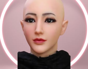 Full Face Silicone Cosplay Mask | Realistic Female Head Mask with Makeup | Crossdresser Transformation Mask