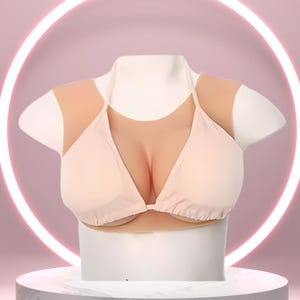 Silicone Mastectomy Breast Form Top – Round Neck Cross dresser Bra for Cosplay & Post-Surgery | No-Neck Design, B–G Cup, 3 Colors