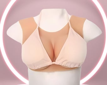 Silicone Mastectomy Breast Form Top – Round Neck Cross dresser Bra for Cosplay & Post-Surgery | No-Neck Design, B–K Cup, 3 Colors