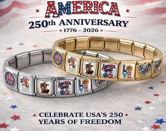 Amerika 250e Jubileum Herdenkingssieraden met Italiaanse Charms, Gepersonaliseerde Mode Sieraden 1776–2026 Amerika 250 Feestcadeau