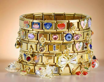 Personalized Gold Italian Charm Bracelet: Custom Stainless Steel Jewelry Gift