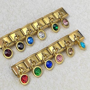 Personlized Gold Plated Dainty Birthstone Italian Charms, Round Genuine Crystal Pendants, Birth Month Gemstone Jewelry for Italian Bracelets