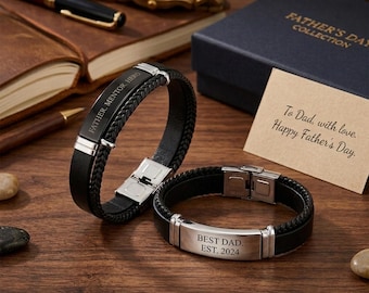 Men's Custom ID Leather Bracelet - Personalized Engraved Titanium Steel Band | Meaningful Gift for Dad, Husband & 2026 Graduate
