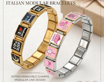 Italian Modular Charm Bracelet – Sleep Themed Links, Interchangeable, Nickel-Free