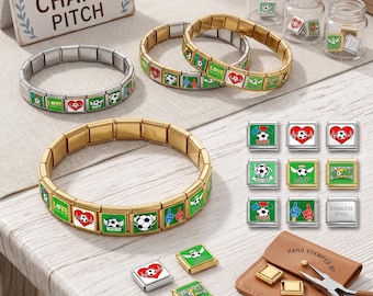 Soccer Italian Charm Bracelet, Football Father Coach Player Gift, 9mm Modular Sports Charms, Customizable DIY Stainless Steel Links