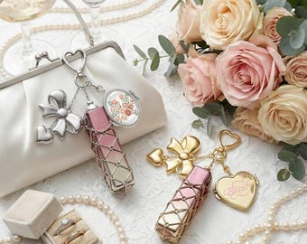 Personalized Big Bow Keychains, Custom Photo Mirror Lipstick Mesh Bag Charms, Bridesmaid Gift
