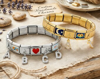 Initial Letter Charms for Italian Bracelets, Silver/Gold Plated DIY Modules